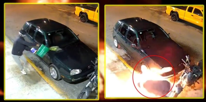 Hombre intenta quemar auto de una mujer y acaba quemado