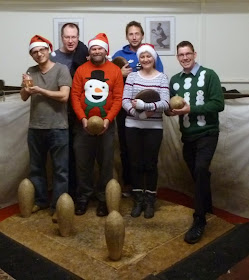 Lemony's Lobbers - 2014 Christmas 'Do' Champions. From l-r Jon Angel, Steve Gow, Alan Norman, John Moore, Emily Gottfried, Richard Gottfried at the Hampstead Lawn Billiard and Skittle Club