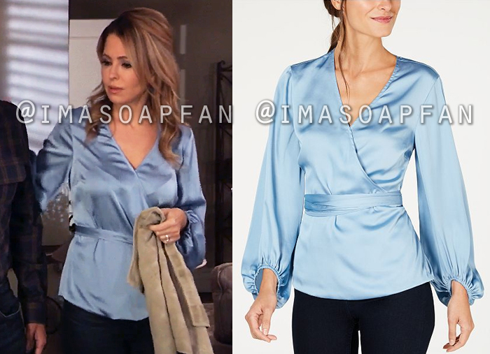 Olivia Corinthos, Lisa LoCicero, Blue Long Sleeve Wrap Blouse, General Hospital, GH