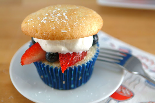 Red White and Blue-Berry Shortcake Cupcakes