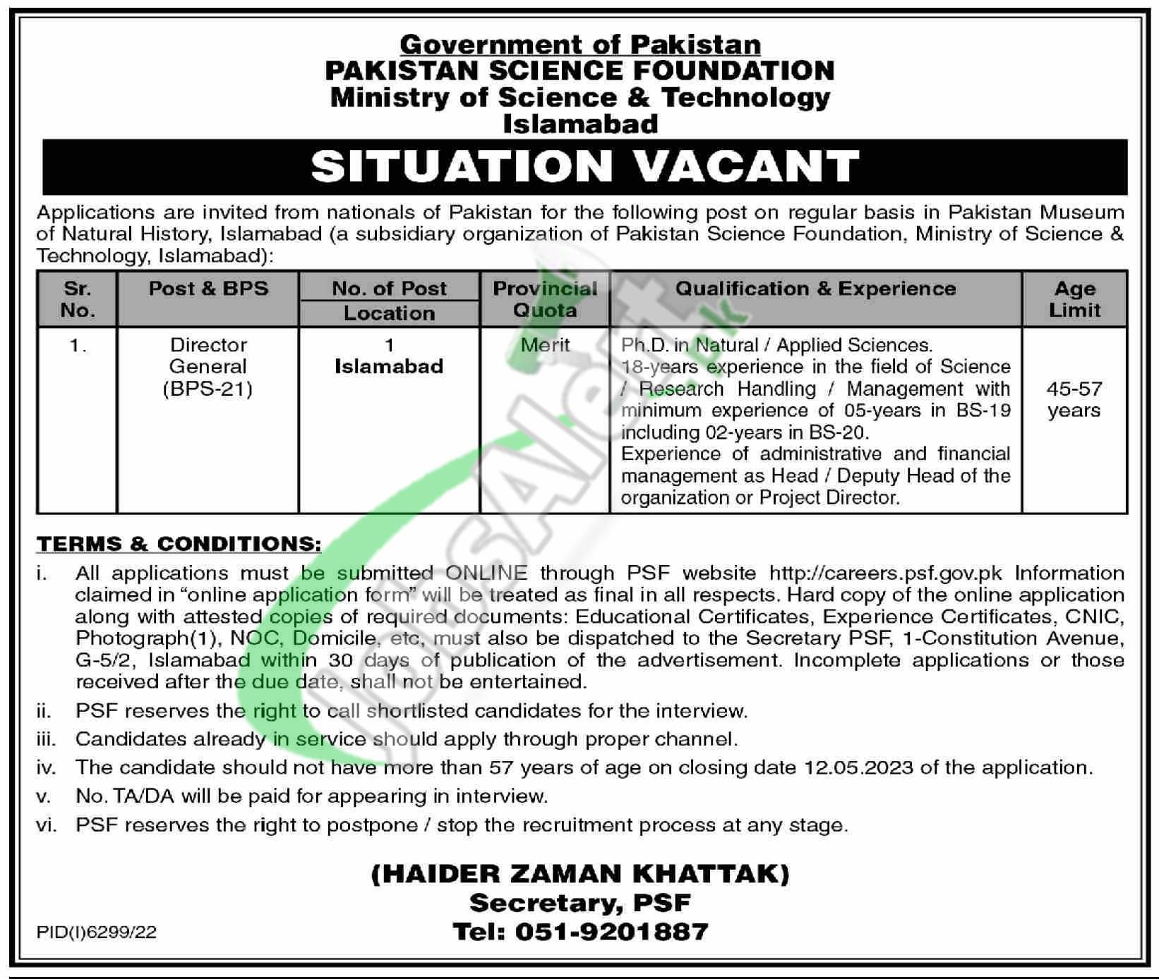 Pakistan Science Foundation Jobs 2023 Application Form Download