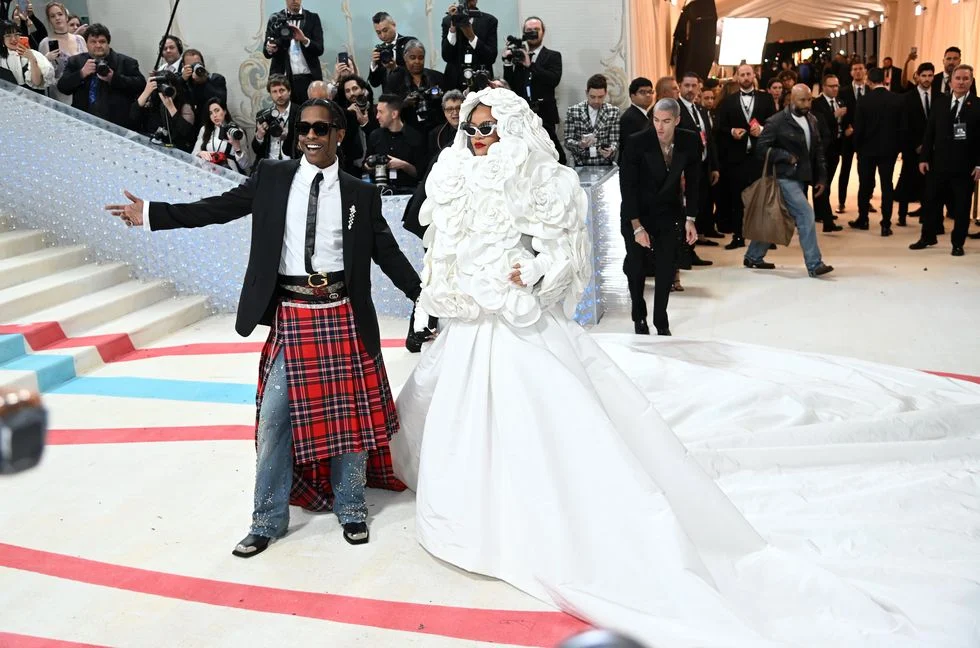Pregnant Rihanna Blooms Alongside ASAP Rocky at the 2023 Met Gala Red Carpet
