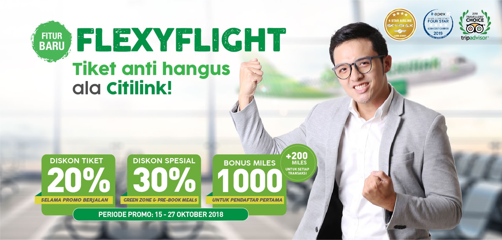 Citilink - Promo Setu Terbang Pakai FlexyFlight + Diskon Tiket 20% (s.d 27 Otk 2018)