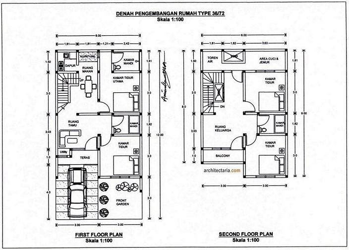 denah rumah minimalis 2 lantai type 36 yang kreatif