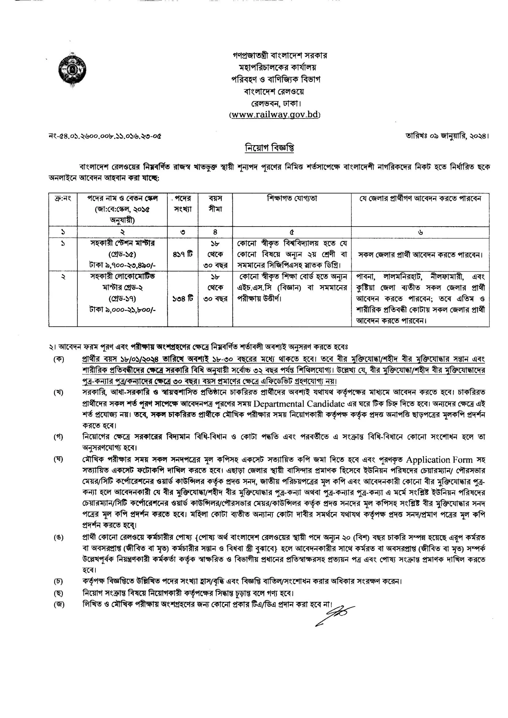 বাংলাদেশ রেলওয়ে নিয়োগ বিজ্ঞপ্তি ২০২৪ - Bangladesh Railway Recruitment Circular 2024