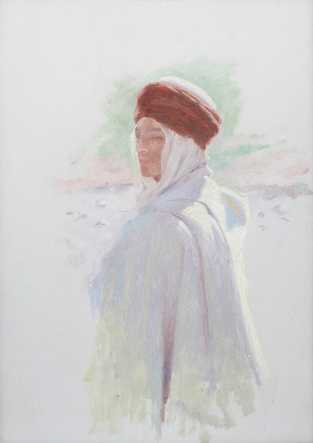 Arab man gazes at desert landscape. 1895 - Charles James Theriat