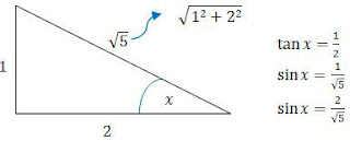 Segitiga siku-siku untuk tan x = 1/2