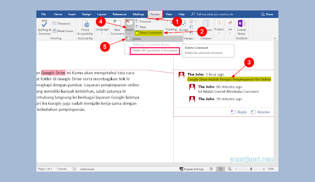 cara menghilangkan comment di ms word