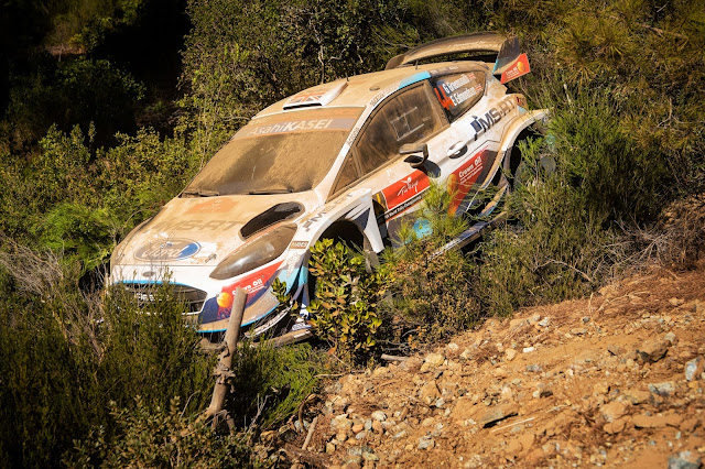 Gus Greensmiths crashed ford fiesta wrc car in Turkey