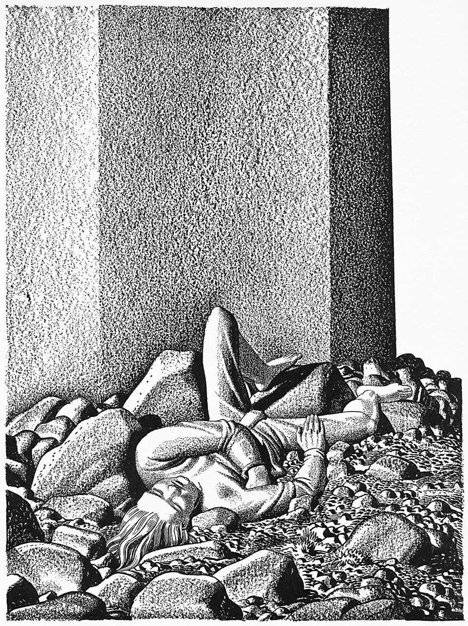 Rockwell Kent, a man fallen on rocks