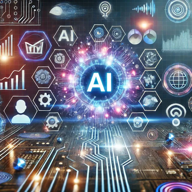 The Future of AI-Based Marketing and Technology Analysis, featuring AI data, analytics and code elements with a futuristic backdrop.