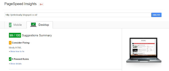 hasil kecepatan Pink Steady Blogger Template pagespeed insight 2