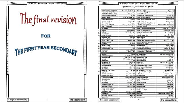 مذكرة مراجعة نهائية لغة انجليزية للصف الأول الثانوي، مذكرة English