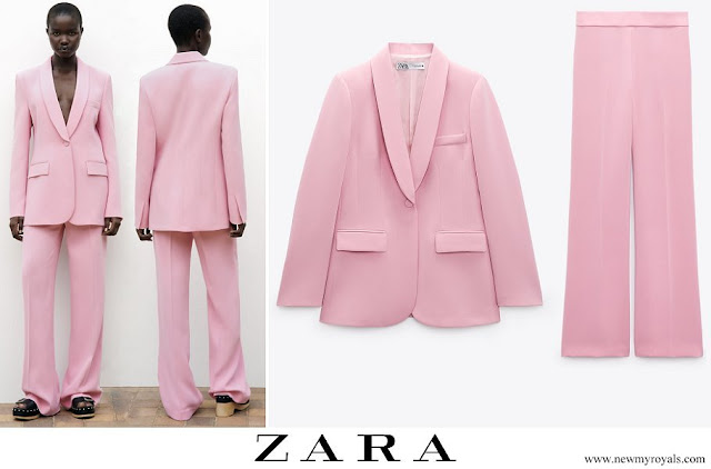 Crown Princess Victoria wore Zara Tuxedo Collar Blazer and Zara Fluid High Waist Trousers in Pale Pink