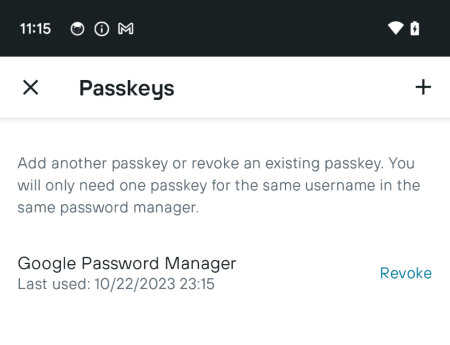 Image of KAYAK's UI for passkey management