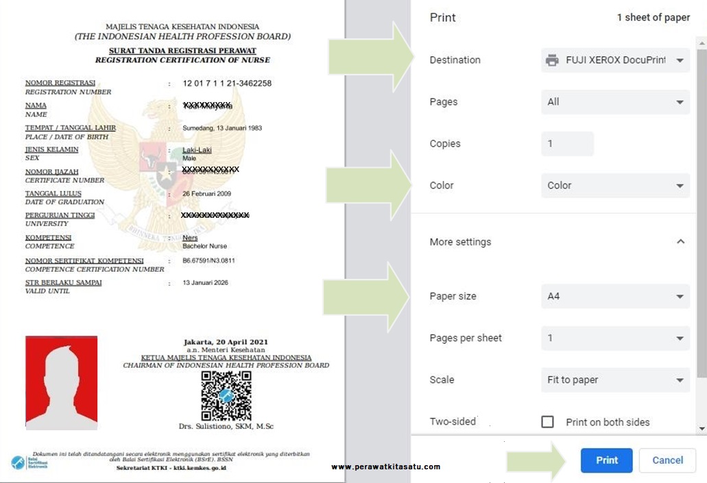 Print STR menggunakan kertas HVS A4 80 gram