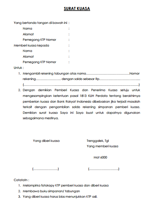 Contoh Surat Kuasa Ke Bank Bni