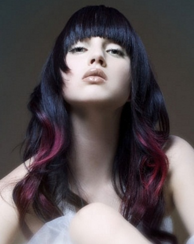 Black Long Hair with Purple Highlights 2014