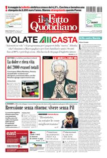 Il Fatto Quotidiano del 28 Aprile 2012 | ISSN 2037-089X | TRUE PDF | Quotidiano | Cronaca | Politica
Il quotidiano è edito dal 23 settembre 2009. L'uscita del giornale è stata preceduta da una lunga fase preparatoria iniziata il 28 maggio 2009 con l'annuncio del nuovo quotidiano dato sul blog voglioscendere.it da Marco Travaglio.
Il nome della testata è stato scelto in memoria del giornalista Enzo Biagi, conduttore del programma televisivo Il Fatto, mentre il logo del bambino con il megafono si ispira al quotidiano La Voce, in omaggio al suo fondatore Indro Montanelli.
L'editore ha manifestato la volontà di rinunciare ai fondi del finanziamento pubblico per l'editoria e di sovvenzionarsi soltanto con i proventi della pubblicità e delle vendite, e di usufruire solo delle tariffe postali agevolate per i prodotti editoriali sino alla loro abrogazione nell'aprile 2010.