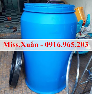 Phi nhựa 220 lít nắp hở (nắp có kiềng sắt) mới 100%