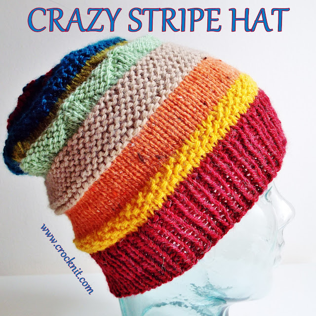 how to knit, free knit patterns, slouchy hats, crazy stripe hats,