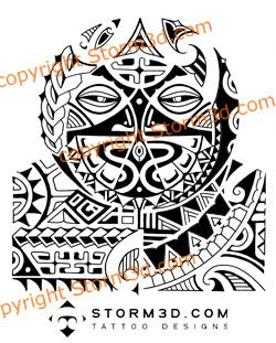tribal polynesian mask tattoo for shoulder
