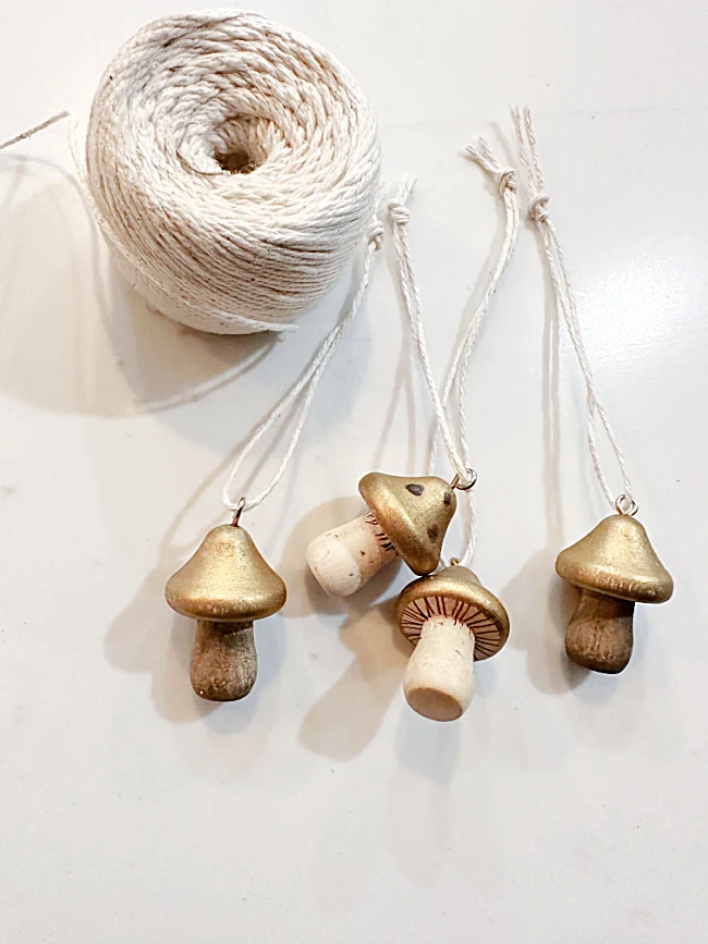 string and mushroom ornaments