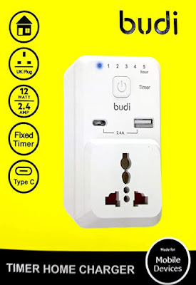 Budi Timer Home charger(USB , C type, AC socket with timer) (12Watt/ 2.4AMP) with EU plug