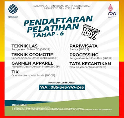 Pendaftaran BPVP BLK Pangkep Pelatihan Berbasis Kompetensi PBK Tahap 6 2022