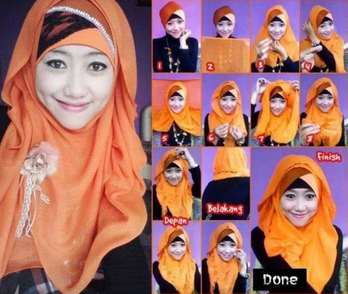 Tutorial Cara Memakai Hijab Segi Empat Dua Warna  Kumpulan Contoh Kreasi Hijab Modern Terbaru 2016