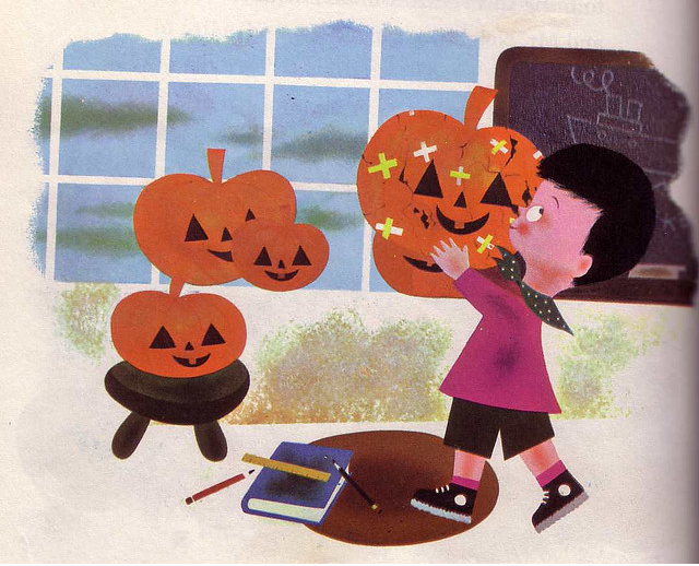 Vintage, Children's Books, Illustration, Mid Century, Joseph Giordano, Holidays, Halloween, Pumpkin, Jack-o-Lantern