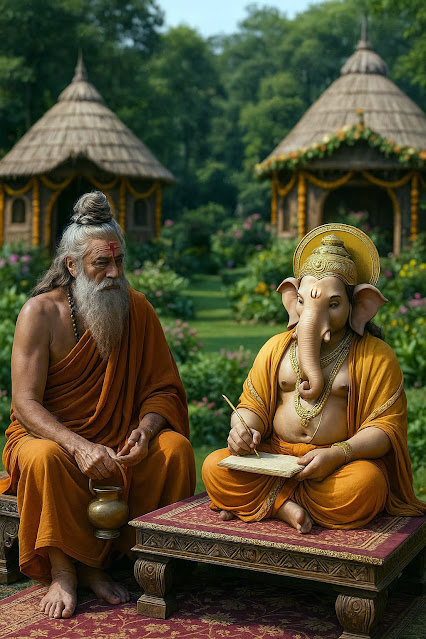Vyasa dictating Mahabharata to Ganesha