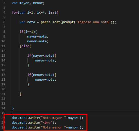 Nota mayor y nota menor Javascript