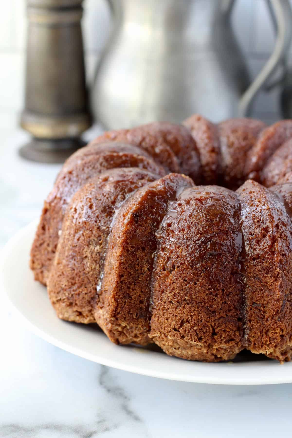 Apple Cake with Bourbon Glaze on a platter.