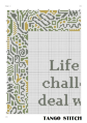 Life is a challenge motivational abstract frame cross stitch pattern - Tango Stitch