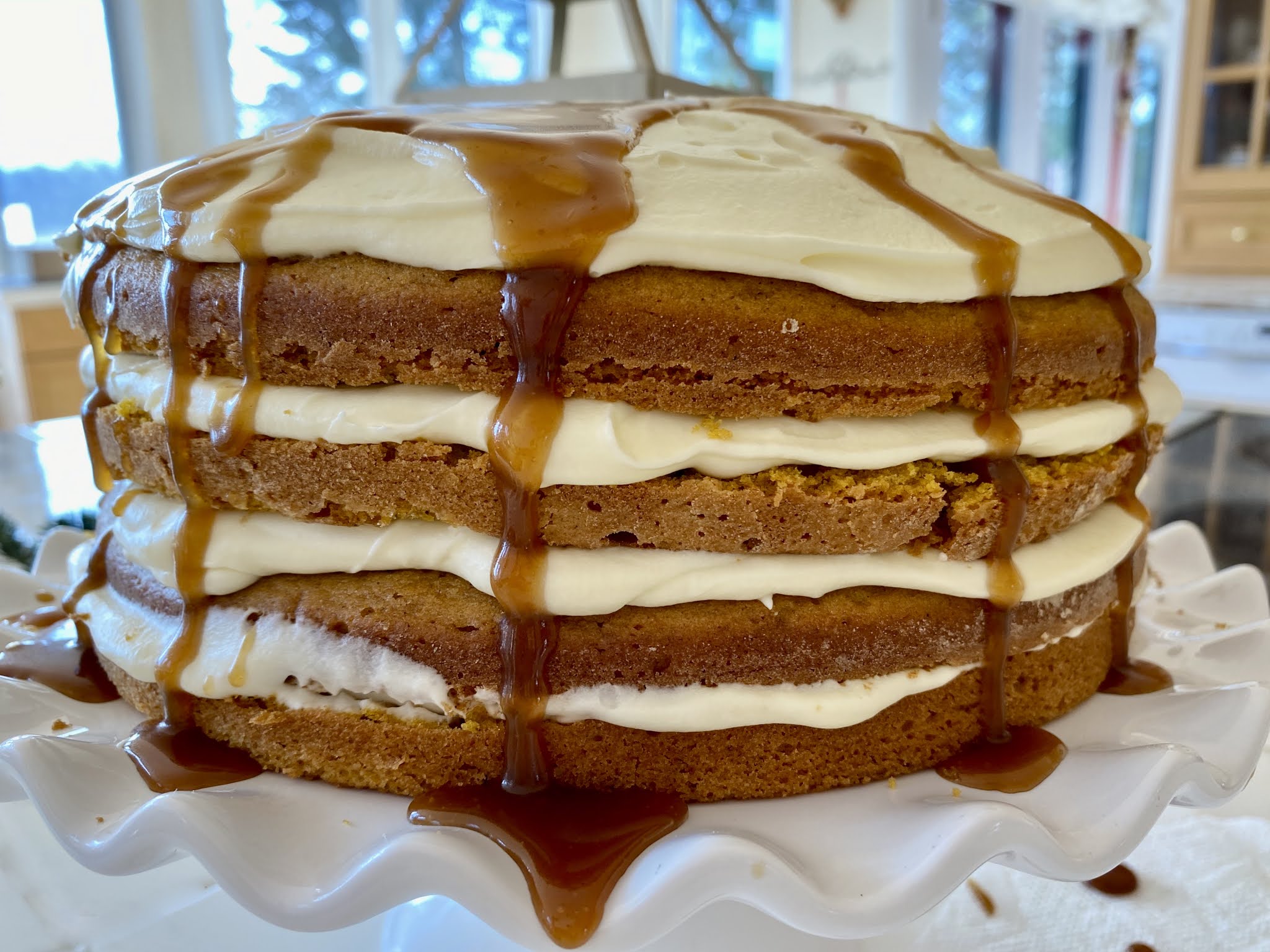 Mystery Lovers Kitchen Pumpkin Spice Cake With Cream Cheese Frosting And Caramel Sauce