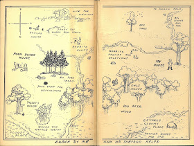 Map of "100 Aker Wood" that appears on the endpapers of the first English edition