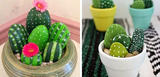 Manualidades : Cactus pintados en piedras