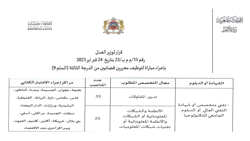 مباراة لتوظيف 60 محرر قضائي من الدرجة الثالثة سلم 9 بوزارة العدل آخر أجل هو 10 مارس 2023