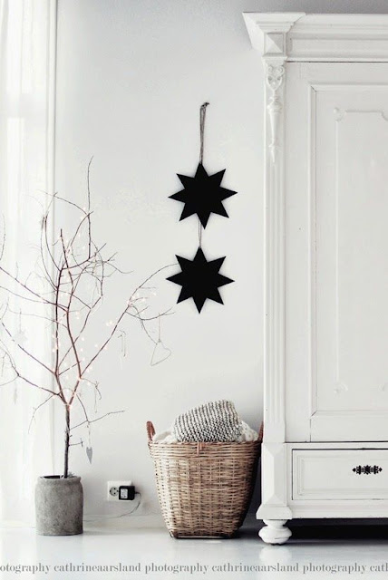 Swedish Farmhouse Christmas Decorating Interior Design black stars