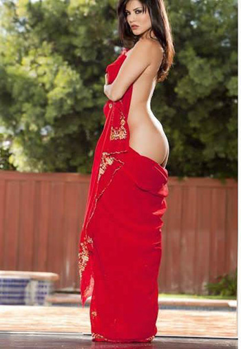 sunny leone Red colour in saree naked photo