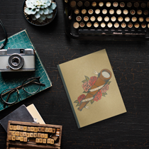 desktop, journal, notebook, telescope, tattoo art, roses, vintage style, typewriter, camera, succulent, glasses, documenting