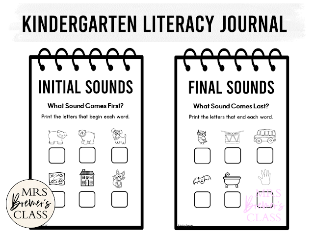 Kindergarten Literacy Journals for practice with alphabet letters, rhyme, syllables, vowels, letter sounds, and more