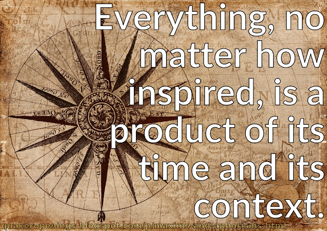 A parchment-style background featuring renaissance-style map figures and compass rose, with the compass directions labelled in French. Text overlay reads "Everything, no matter how inspired, is a product of its time and its context."