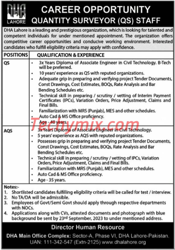 Defence Housing Authority (DHA) Latest Jobs in Lahore 2023  