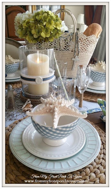 Nautical Dining Room-Table Setting- Gingham Bowls- From My Front Porch To Yours