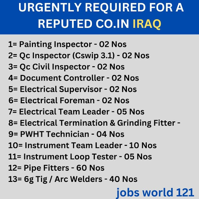 URGENTLY REQUIRED FOR A REPUTED CO.IN IRAQ