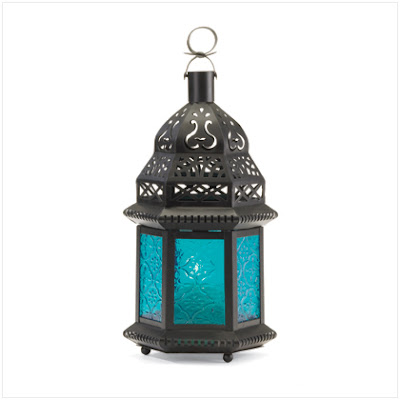 Lantern Glass on Moroccan Lantern With Blue Glass