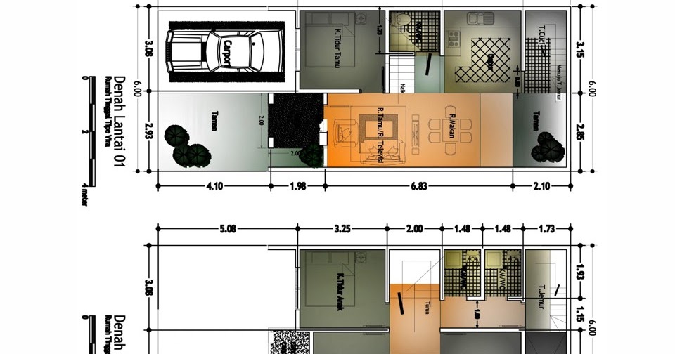 Ide 30 Denah  Rumah  3 Kamar Ukuran  6x8 