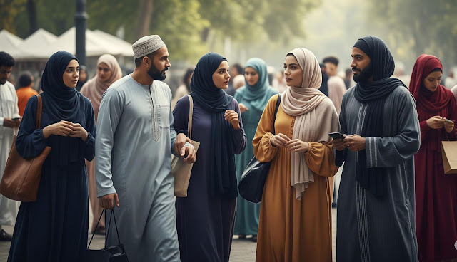 Muslimah mengenakan gamis panjang dan hijab syar’i berjalan di tempat umum